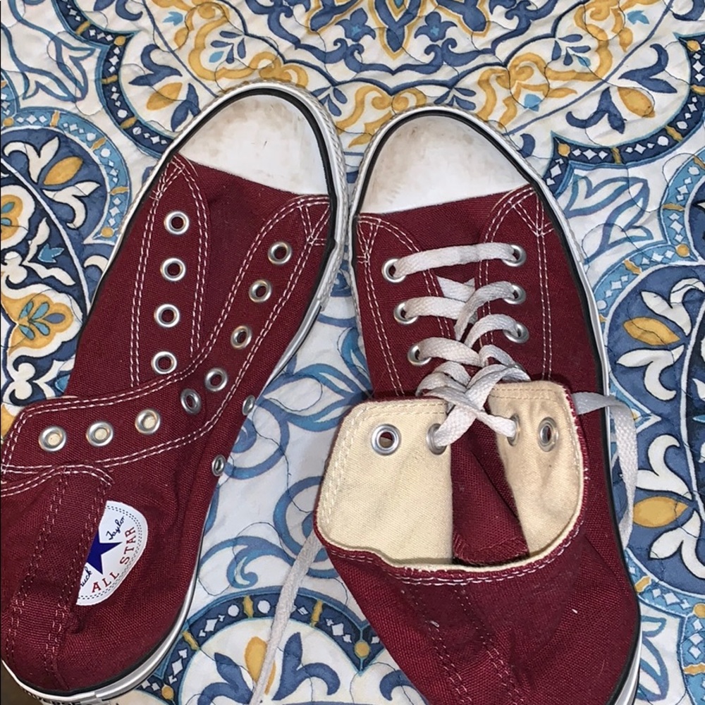 burgundy high top converse